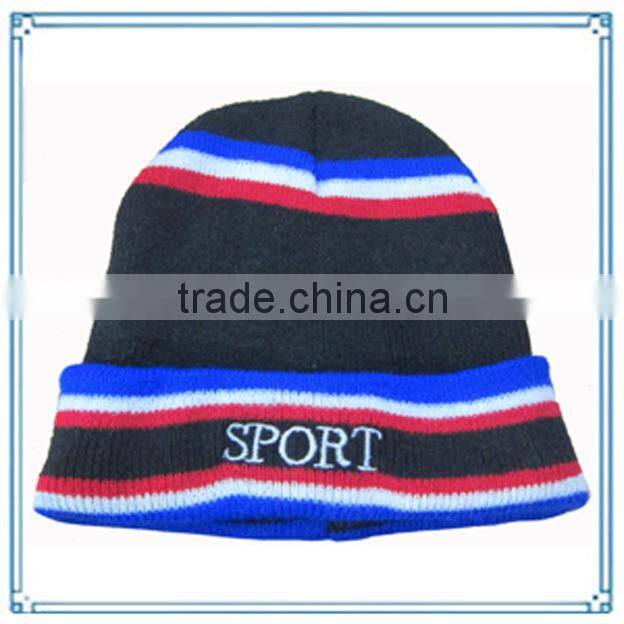 100% acrylic knitted beanie winter hats wholesale high quality customized dobby knitted beanie hat in black color