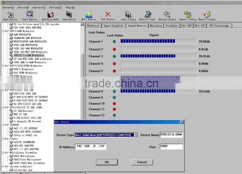 8 DVB-S2 to udp ip dvb-c qam modulator(8*DVB-S/S2+3*ASI in,4*MPTS-IP/DVB-C RF out)