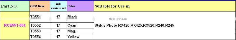 (RCE551-554) refillable refill ink cartridge for Epson T0551/T0552/T0553/T0554 BK/C/M/Y (with ARC chip)
