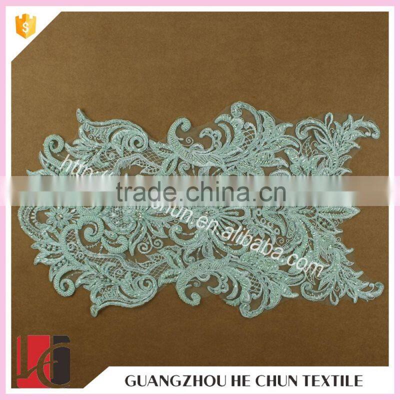 HC-1514 -1 Hechun China 2016 New Products Light Green Sew Bead Lace Bridal Appliques