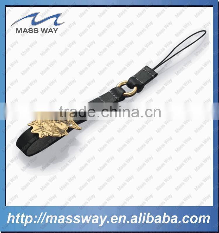 custom fancy blank metal leather cell phone charm strap