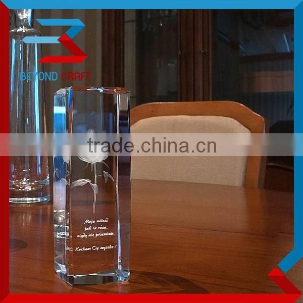 3D Laser Crystal Engraving Rose Cube for Wedding Souvenirs