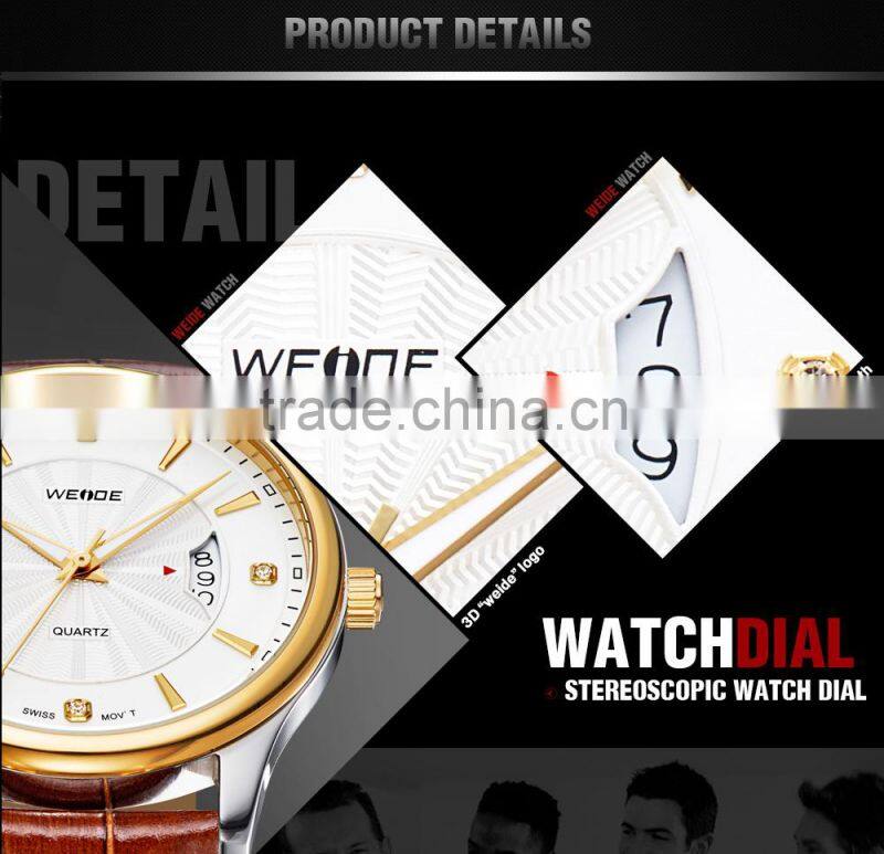 WEIDE CE RoHS Certified Genuine Leather Sapphire Quartz Watch