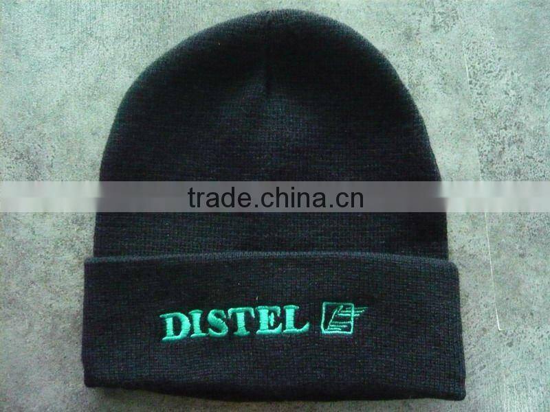 DISTEL Irwin knitted hat single turnup hat with embroidery