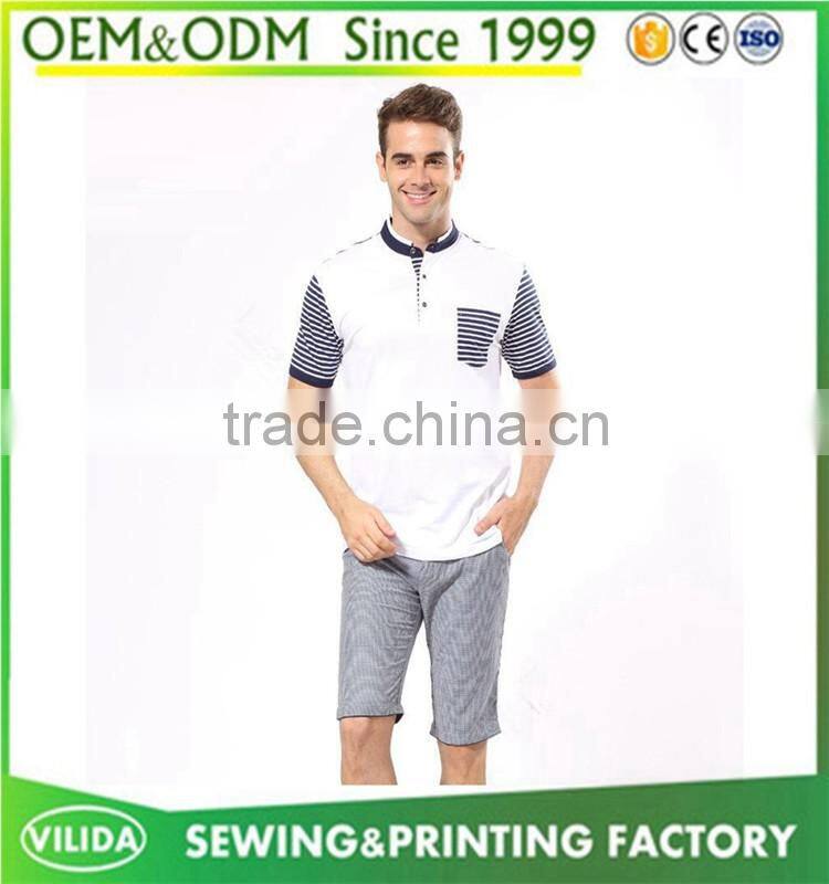 wholesale OEM men's casual short sleeve polo shirt high quality stitching stripe sleeves polo shirt