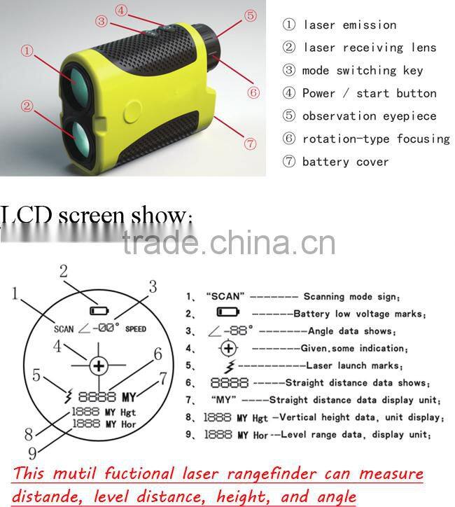 BIJIA 6X25 1200m Outdoor Yellow Color Golf Laser Rangefinder with Pin Seeking and Flag Seeker