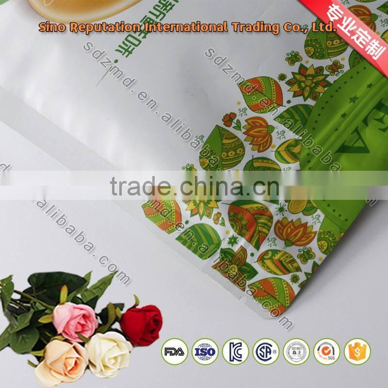 Hot selling laminated plastic tea packaging heat zipper top bag / stand up pouch