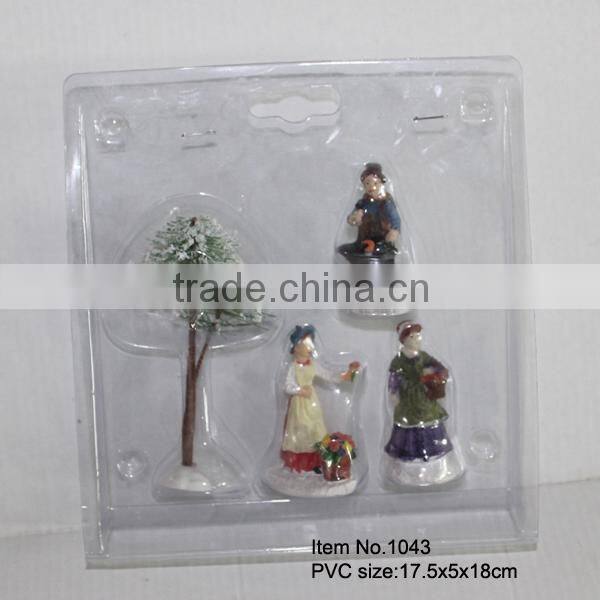 Set of 4 Christmas decoration scene resin miniature house and figurines