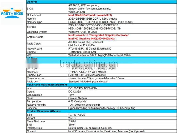 Cheapest mini pc 4K barebone i5 with Intel Core i5 4200U 1.6Ghz CPU Haswell Architecture SOC design aluminum chassis