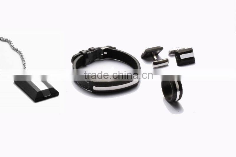 Mens newest black and white carbon fiber jewelry set
