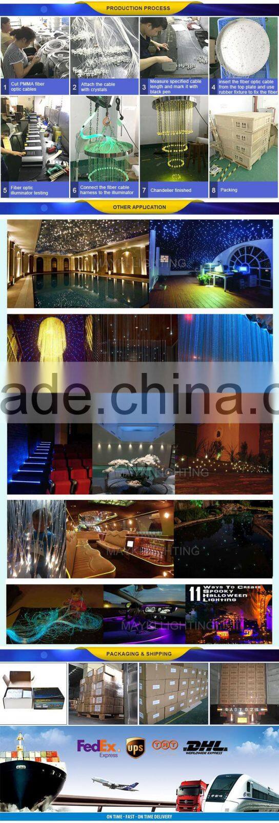 DIY modern hotel lobby chandelier light with side spot glow fibre optic and led power engine