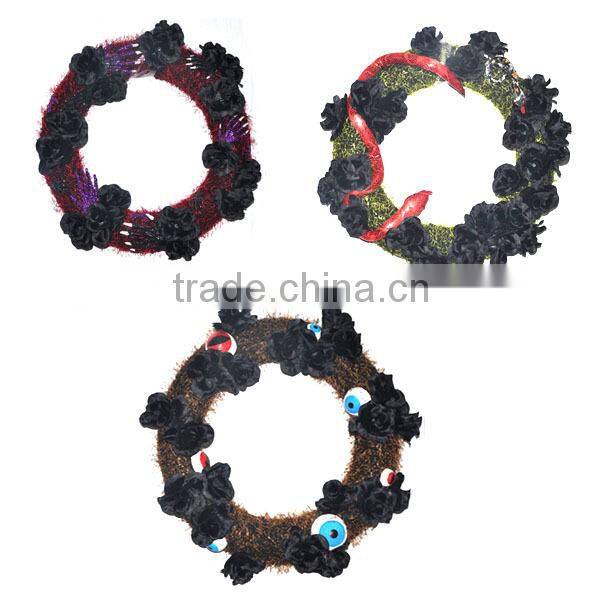 ARTIFICIAL BLACK ROSE AND SKELETON WREATH FOR HALLOWEEN DECORATION AS DOOR DECOR