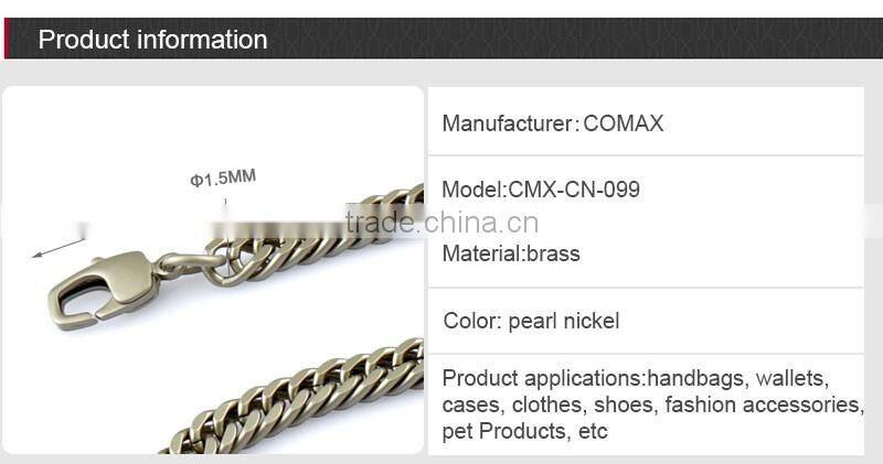 Pearl nickel decorative metal chain with snap hook for handbag