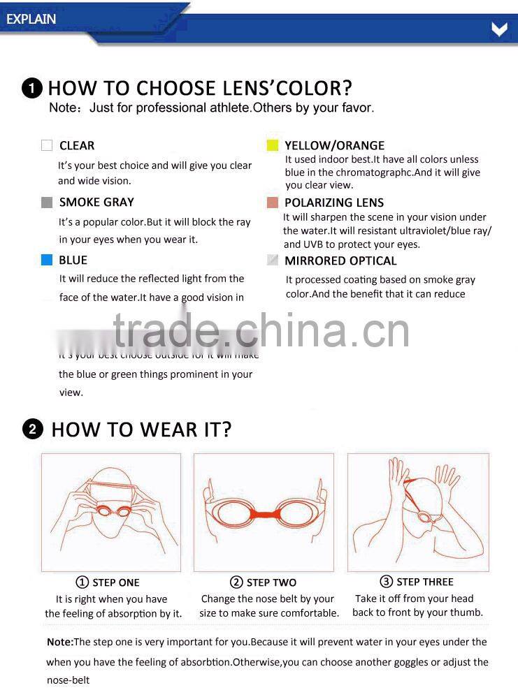 EU pro-environmental water proof swim goggle with free ear plug swim goggle