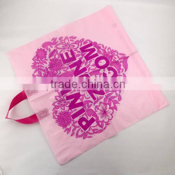 Excellent desion pink flower flat handle PO bag with side gusset