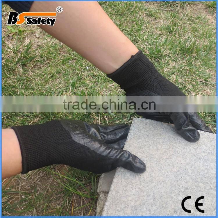 BSSAFETY softtextile nitrile coated gloves/pvc glove/disposable safety glove for good working