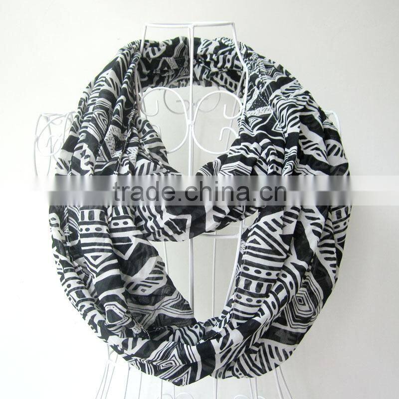 New Women Fashion Tribal Aztec Print Scarf Black Geometric Long Chiffon Shawl Wrap