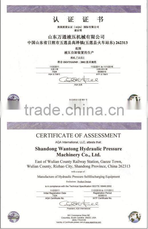 hydraulic self-discharging system for dump truck/hydraulic cylinder manufacturer/made in China