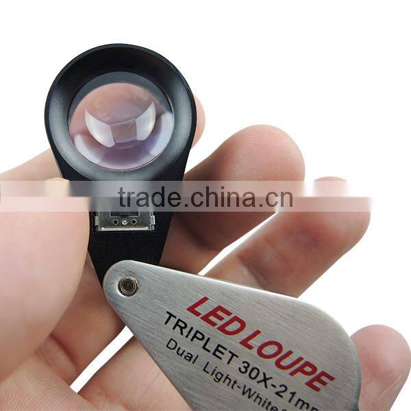 Mini 30X Jeweler Loupe Magnifier + LED & UV light 21mm lens Jewel Identifier Tool