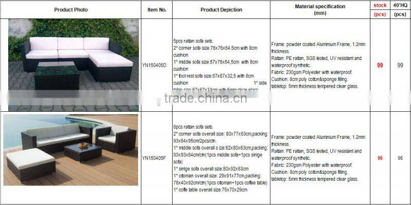 Stock lots outdoor furniture KD steel rattan sofa sets overstock inventory closeout