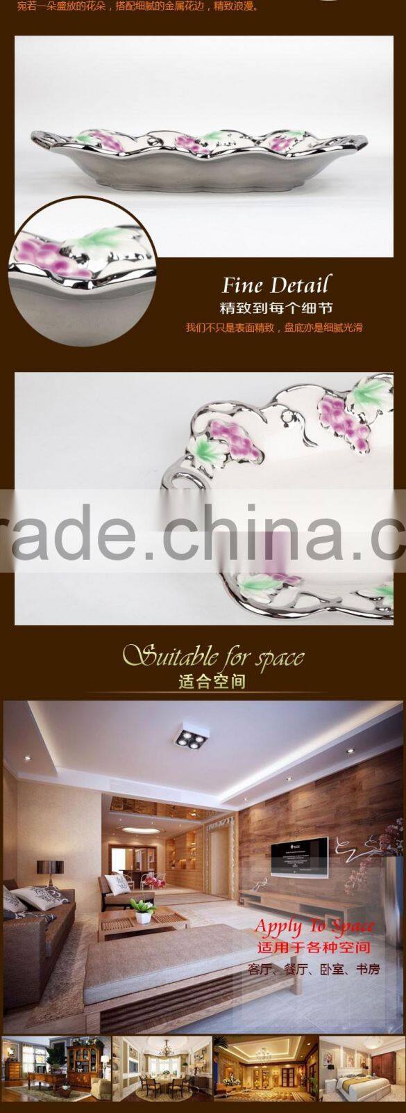 2016 ceramic candy dish golden ,ceramic plate,silver golden fruit tray