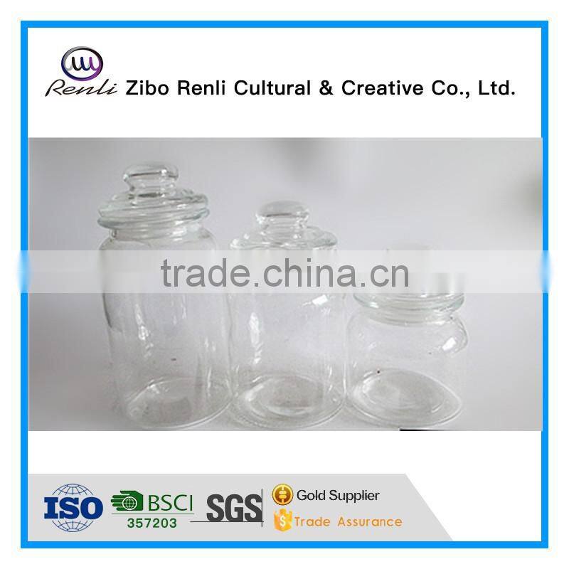 Wholesale Clear Set of 3 Glass Candle Jars with Glass Lids