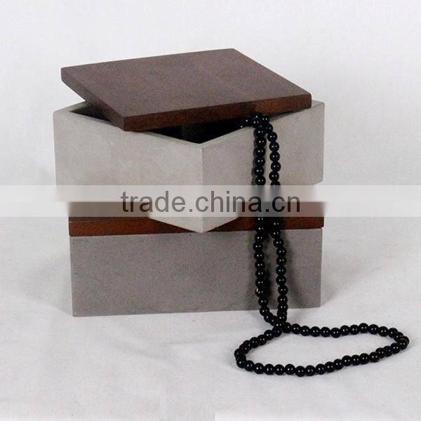 marble efffect wood lid concrete jewelry box square shape