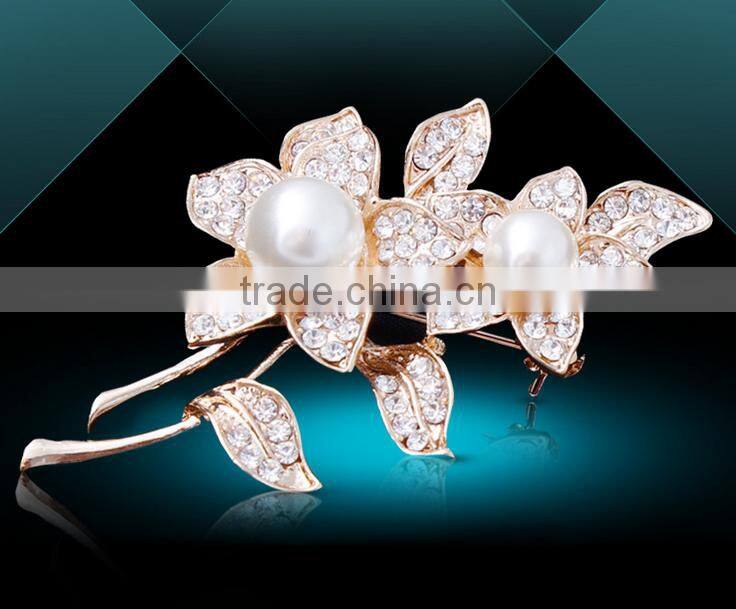 upscale gold plated red crystal hijab pins rhinestone brooch for engagement