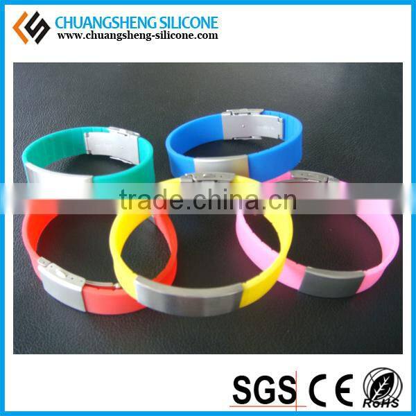 2016 hot selling promotional gift silicone engravable Stainless Steel Sheet, cool fashion bracelet, beautiful wristband