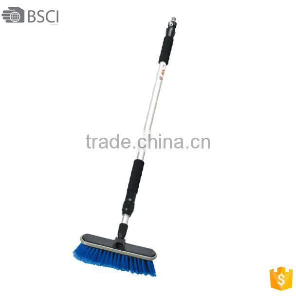 long handle car wash brush with scraper , water flow through cleaning brush with rubber wiper