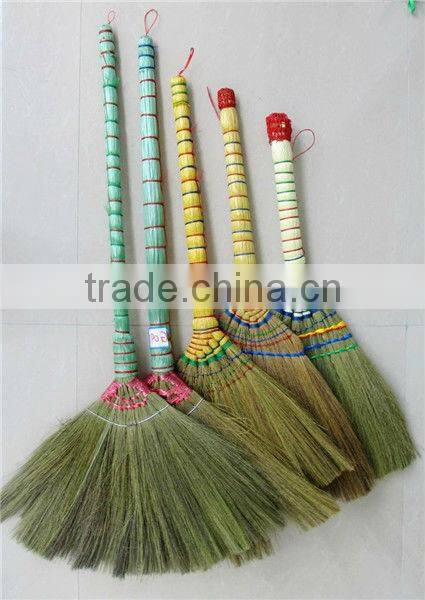 grass broom with short wooden handle