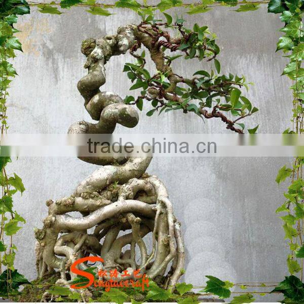 Mini Artificial Plastic Banyan Tree 7ft fake curved trunk for home decoration