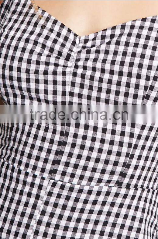 Fashion Spaghetti Straps Sleeveless Lush Gingham Tie-Back Sexy Womens Romper