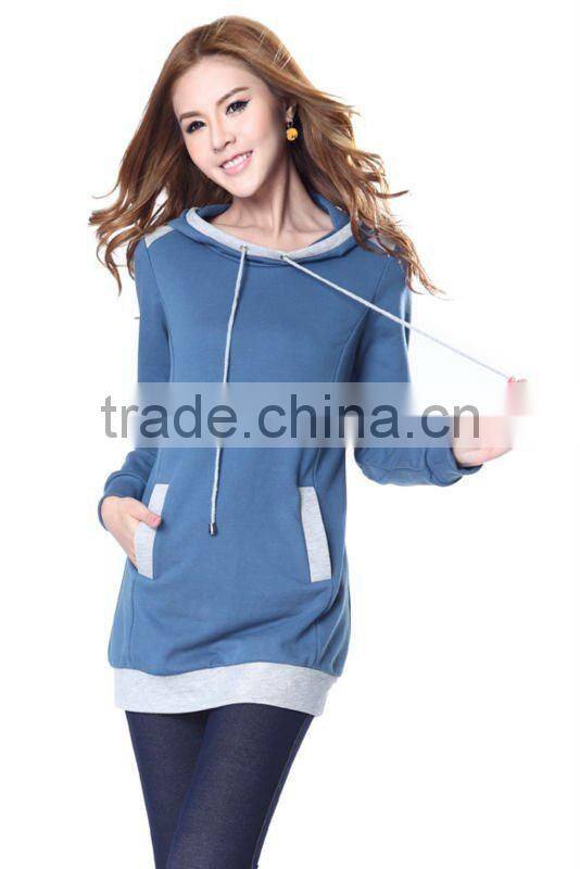 Womens casual fashion long sleeve plain longline wholesale blank pullover hoodies