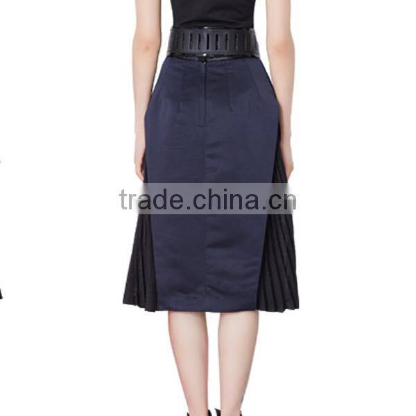 2015 autumn garment direct manufacturer latest fashion unigue design European Style lady long pleated skirt