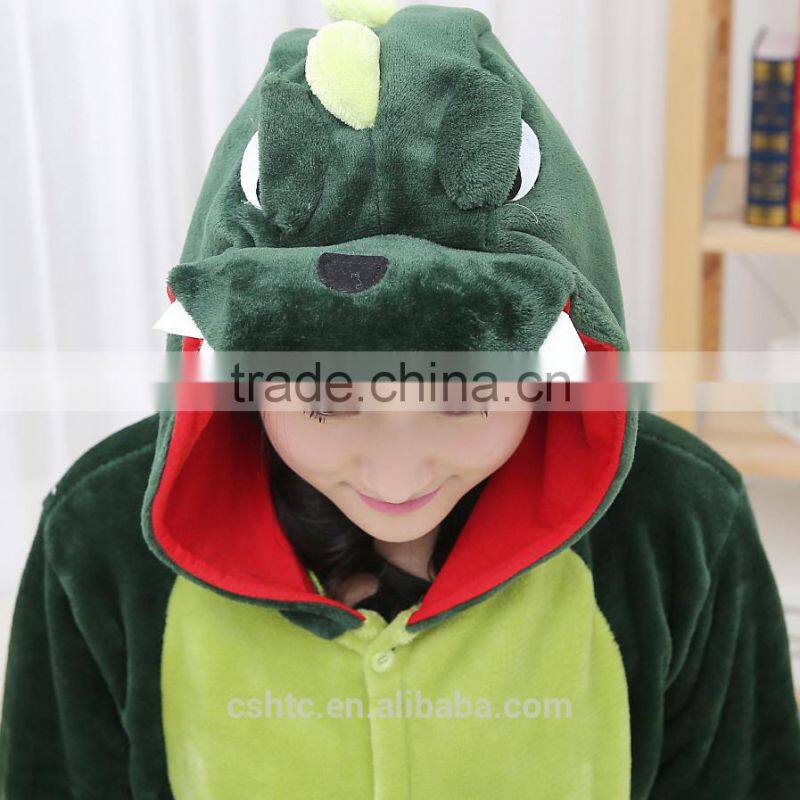 flannel cartoon adult animal jumpsuit animal pajamas jumpsuit green dinosaur design