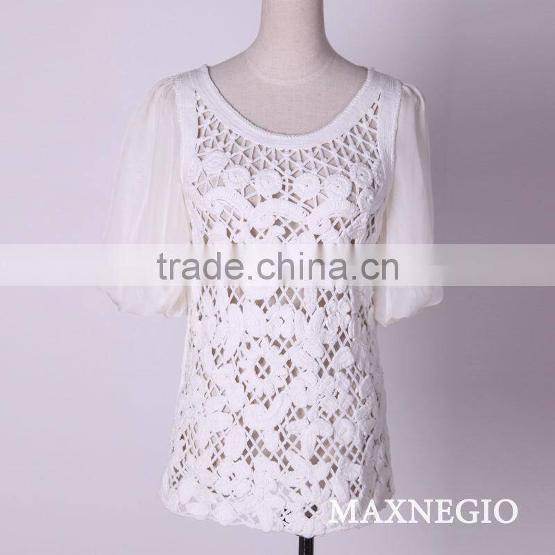 latest blouse top Puff Sleeve crochet 3/4 sleeve blouse patterns