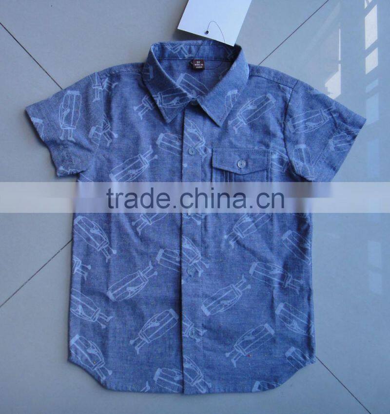 100% Cotton Stand Collar Boy's Shirt Short Sleeve