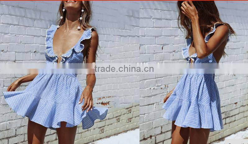 Deep V Neck Side Cross Sexy Dress Lady Fashion Summer Dresses Women Lady
