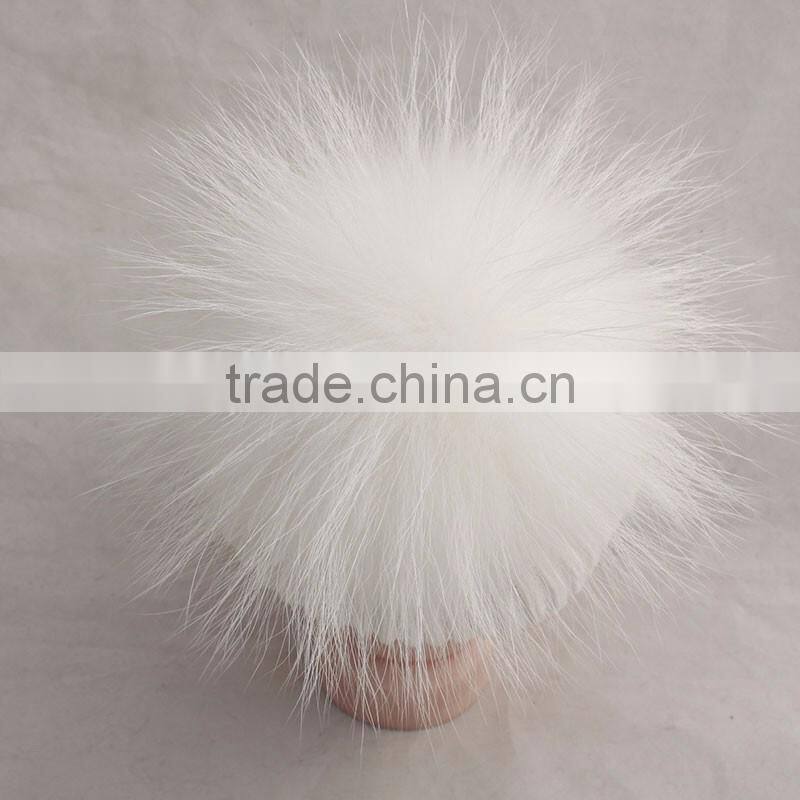 Myfur Kids Hat Pure White Genuine Fur Pom Pom Crochet Winter Knitting Hat