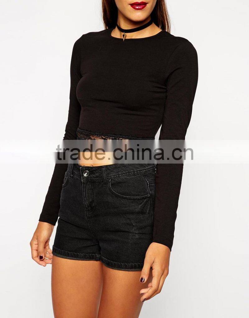 Top with Long Sleeves and Lace Trim Hem china products