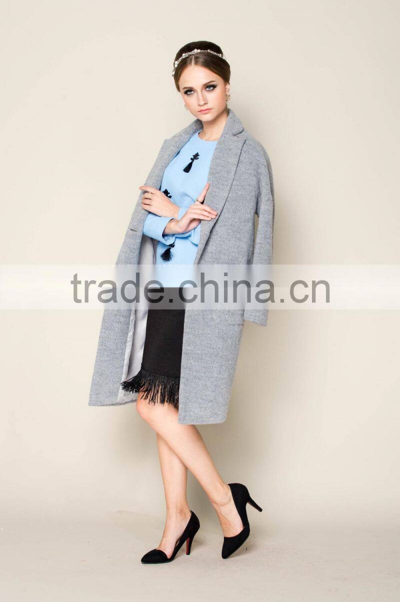 hot sale new fashion high grade grey long style ladies hand knitting wool coats