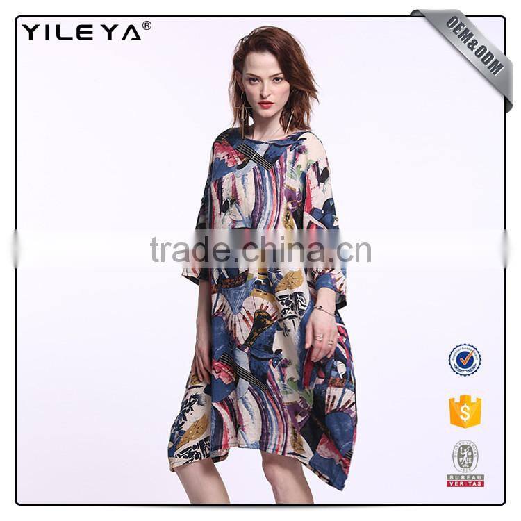 With pattern custom printed dress,woman one-piece dress,loose dress