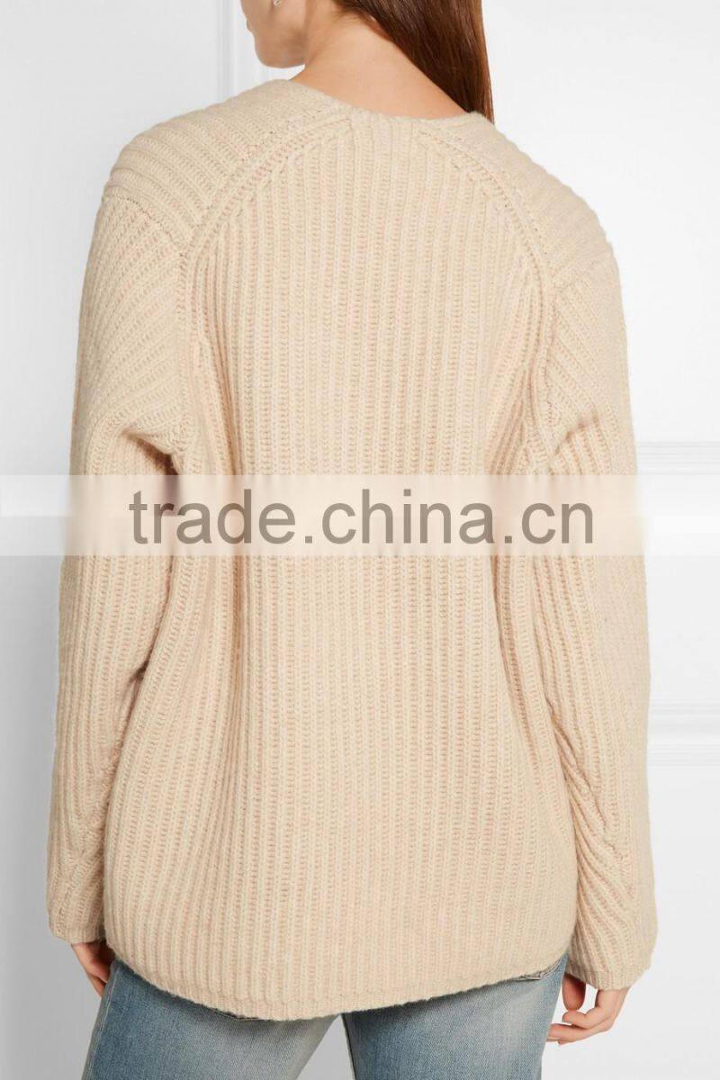 Knitted Wool Sweater Design for Women V-neck Back Length Blank Poncho