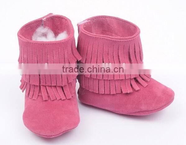 Fringed genuine leather suede baby boots