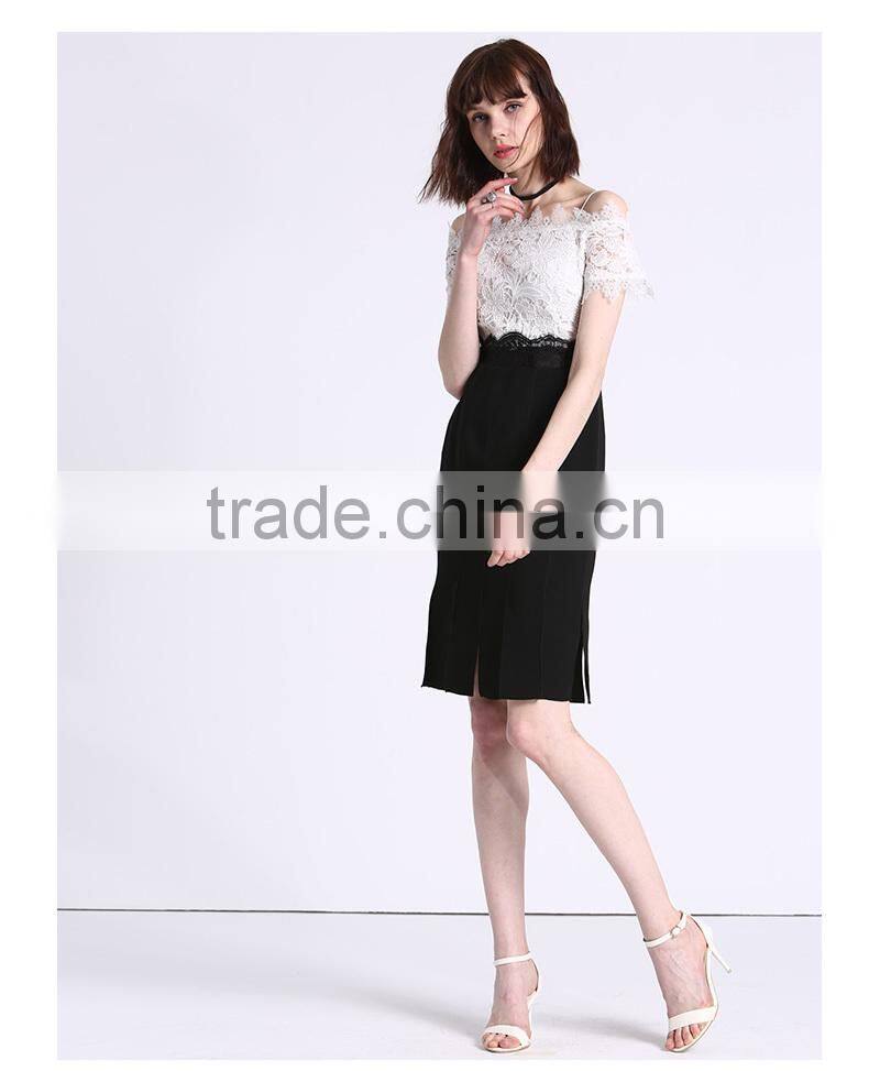 Factory customized Unique One Shoulder Sexy High Grade Lace Stitching Elegant Fringed Design Pertty Party Dress