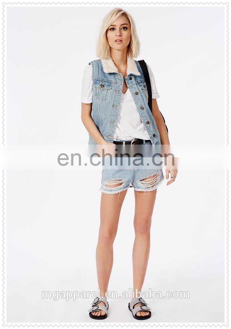 hot sale unique design sleeveless jean jackets for girls wholesale china