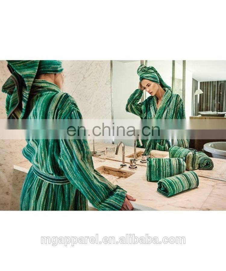 Fashion Global-chic Shawl Collar Hooded Cotton Velour Bath Robe-Green Grass