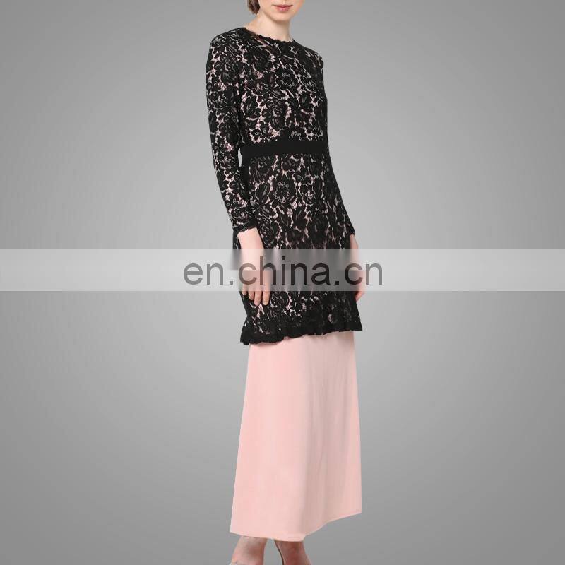 Lace Technics And Polyester Fabric Muslim Abaya Beautiful Ladies Long Dress Elegant Baju Kurung Designs Arabic Clothing