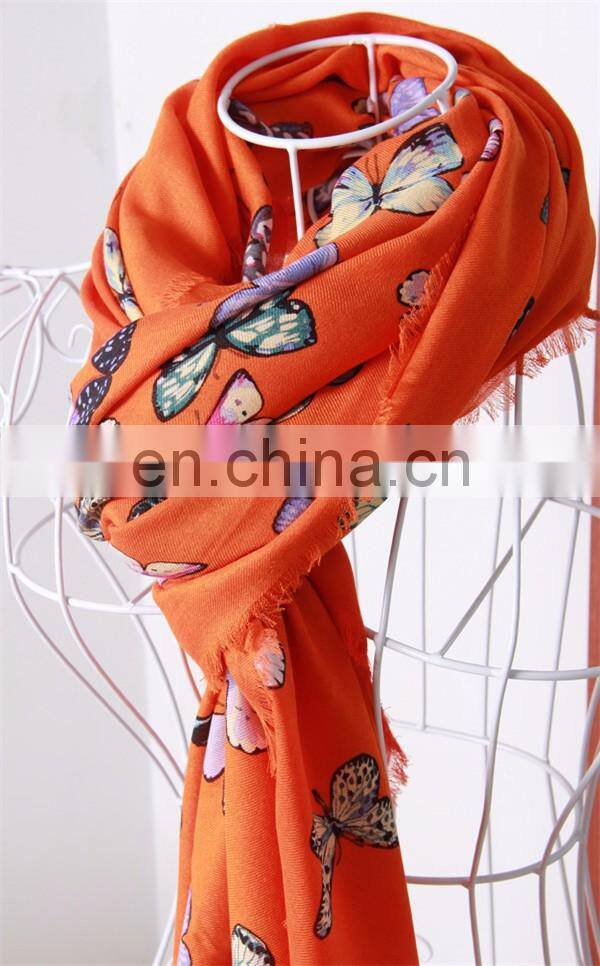 modal cashmere blend fashion butterfly print infinity lady scarf